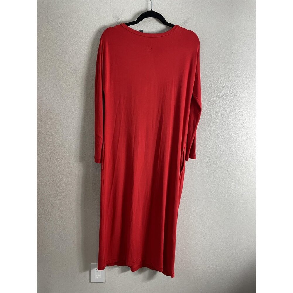 OSKA Dress Womens 1 Red Jersey Long Sleeve Shift Midi Pockets Minimalist Casual - Picture 10 of 11
